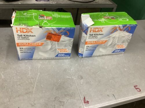 Lot of (2) HDX 13 Gal Tall Kitchen Trash Bags, 200ct