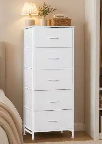 Classical White 5 Drawer 11.8 in. Wide Chest of Drawers with Wood Top Organizer & Removable Fabric Bins