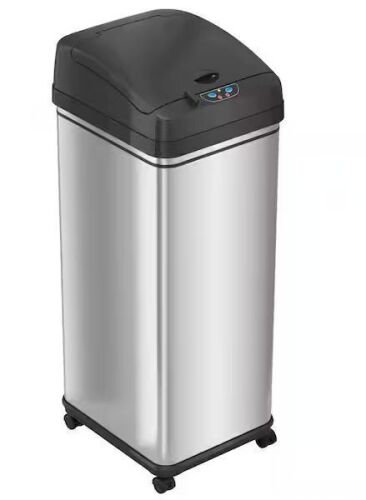 iTouchless 13 Gal. Stainless Steel Household Metal Trash Can with Sensor Lid, Odor Filter and Wheels