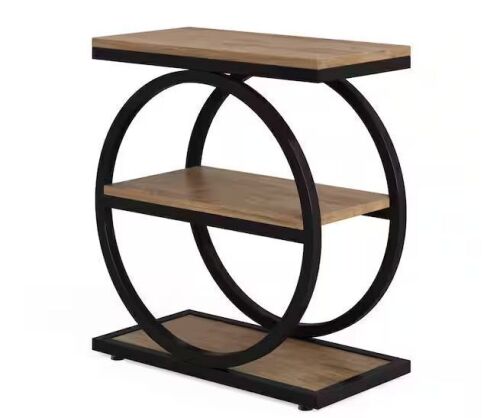 BYBLIGHT Kerlin 23.6 in. Brown Rectangle Wood End Table with 3-Storage Shelves