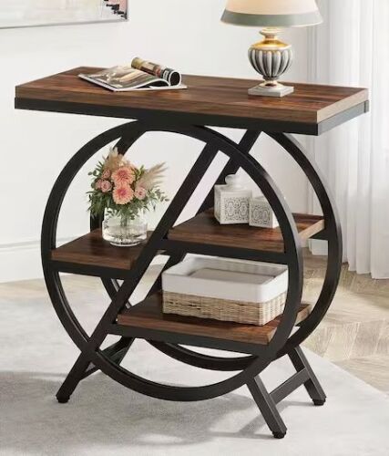25.59 in. Rustic Brown Rectangle Engineered Wood End Table