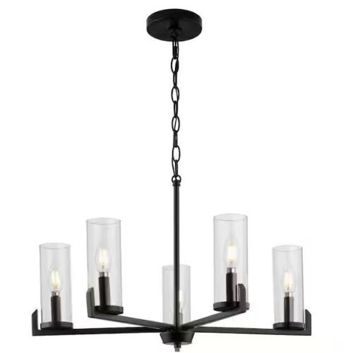 Progress Lighting Pellum Collection 25 in. 5-Light Matte Black Modern Traditional Chandelier