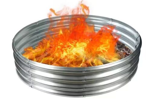 48 in. D x 12 in. H Round Galvanized Steel Fire Pit Kit in Silver with Foldable Design