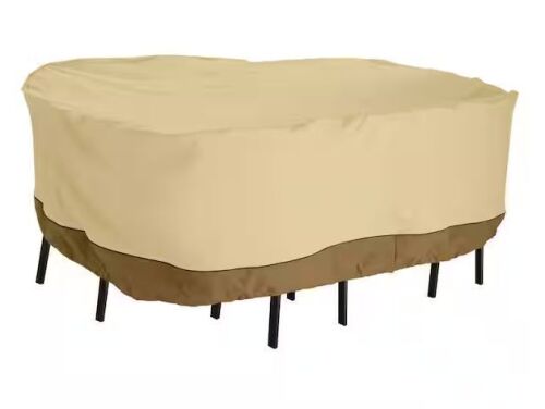 Classic Accessories Veranda 108 in. L x 82 in. W x 34 in. H Rectangular Outdoor Patio Bar Table and Chairs Cover