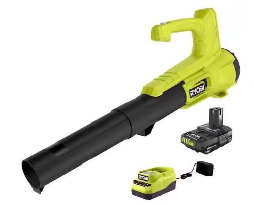 RYOBI ONE+ 18V 90 MPH 250 CFM Cordless Battery Leaf Blower/Sweeper with 2.0 Ah Battery and Charger