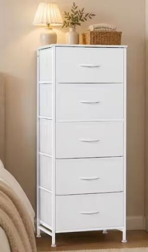 Classical White 5 Drawer 11.8 in. Wide Chest of Drawers with Wood Top Organizer & Removable Fabric Bins