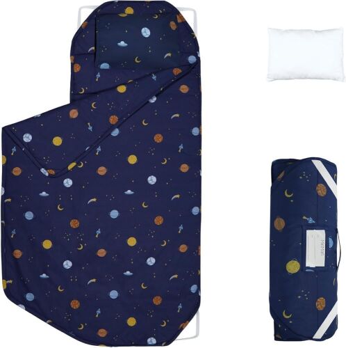 GOTS Organic Cotton Fabric Toddler Cot Nap Mat with Removable Pillow & Secure Cot Straps