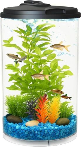 Koller Products 3-Gallon 360 Aquarium with LED Lightingand Power Filter, Impact-Resistant Plastic