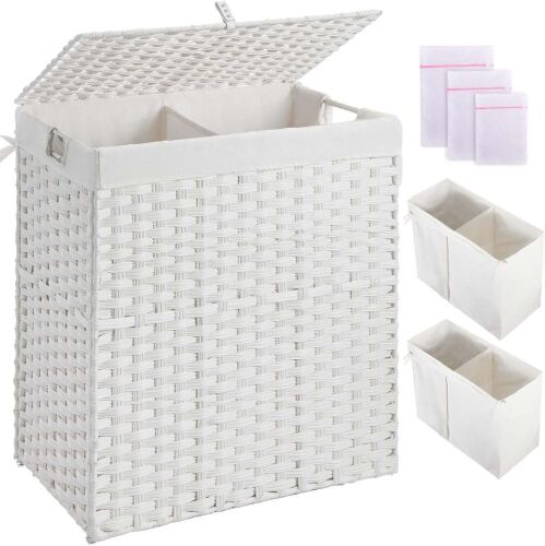 Foldable Rattan Laundry Basket with Handles
