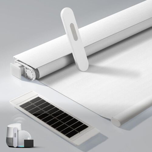 No Drill Motorized Blinds with Remote, White, 34" x 72"