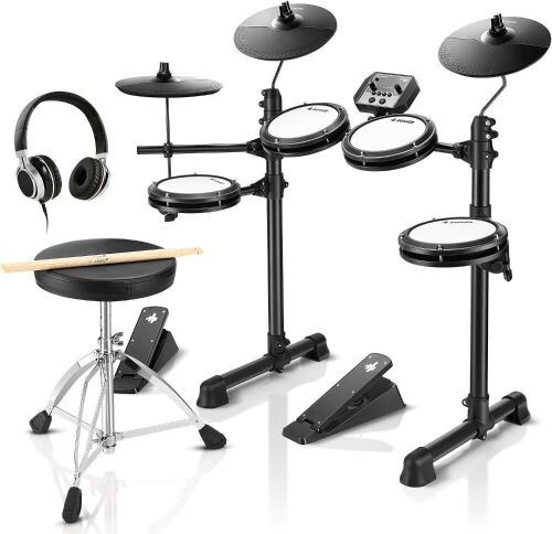 Donner DED-80 Electronic Drum Set with 4 Quiet Mesh Pads, 180+ Sounds, 2 Pedals, Throne, Headphones, Sticks