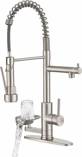 Kitchen Sink Fuacet with Glass Rinser, Pot Filler, Pull Down Sprayer, Brushed Nickel