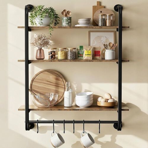 Kssiaz 3 Tier Industrial Pipe Floating Shelf