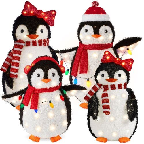 4pc Lighted Pop-Up Penguin Family Christmas Decoration w/ 300 Lights - 3ft