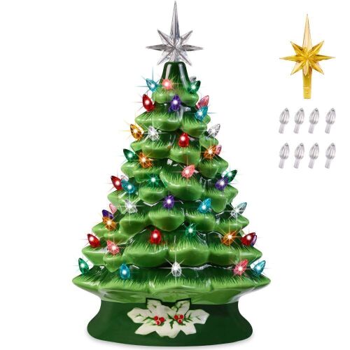 Ceramic Christmas Tree, Pre-lit Tabletop Holiday Tree