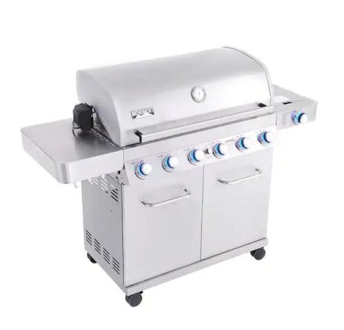 Monument Grills 6-Burner Propane Gas Grill in Stainless with LED Controls, Side Burner and Rotisserie Kit