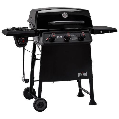 Feasto 3-Burner Gas Grills Propane – 38,000 BTU Outdoor BBQ Grill with Side Burner, Porcelain-Enamel Body & Lid, 503 Sq. In.