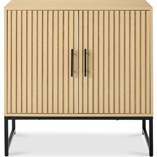 2-Door Slatted Storage Cabinet Accent Furniture w/ Foot Pads