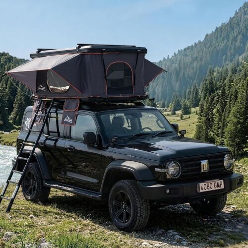 JIADROOE Hard Shell Roof Top Tent with Adjustable Crossbars, 4-Season Waterproof Pop-up Tent with Detachable Thermal Insulation Liner, USB Power Hub