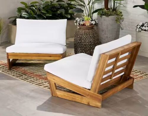Noble House Sherwood Teak Brown Removable Cushions Wood Outdoor Patio Club Chair with White Cushions (2-Pack)