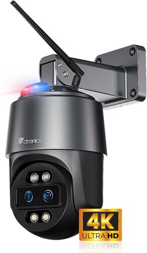 Ctronics [10X Hybrid Zoom] 4K Outdoor Security Camera with Dual-Lens, Auto Tracking & Zoom, AI Detection, 256GB TF/Cloud/FTP/NAS Storage, 5GHz WiFi CCTV IP Camera, Color Night Vision, PC Remote