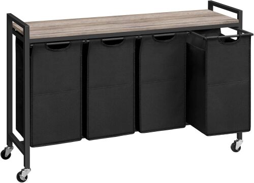 HOOBRO Laundry Sorter 4 Sections, Laundry Hamper with Wheels, 42 Gal (160 L), Rolling Laundry Basket, Pull-Out and Removable Oxford Fabric Bags