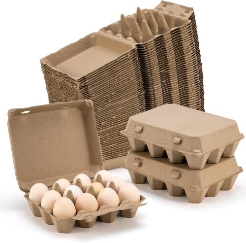 50 Pack Egg Cartons, 3x4 Style Paper Pulp Egg Trays, Sturdy & Reusable Egg Holder 12 Count Dozen Chicken Egg Storage Tray for Farmers, Home Use & Transport