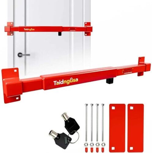 Door Security Bar - 32"-42" Adjustable, 2500 lbs, Keyed Lock