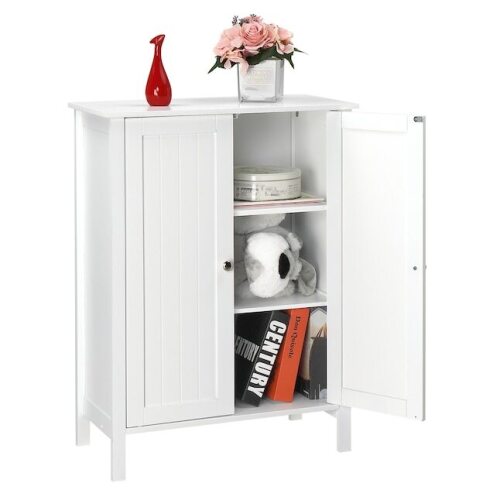 VINGLI 23.6-in W Wooden Floor Cabinet with 2 Doors and Shelves/Sideboard Buffet Cabinet Organizer for Kitchen Living Room White