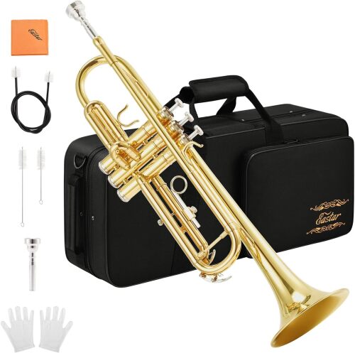 Eastar Bb Standard Trumpet Set for Beginner, Brass Student Trumpet Instrument with Hard Case, Cleaning Kit, 7C Mouthpiece and Gloves