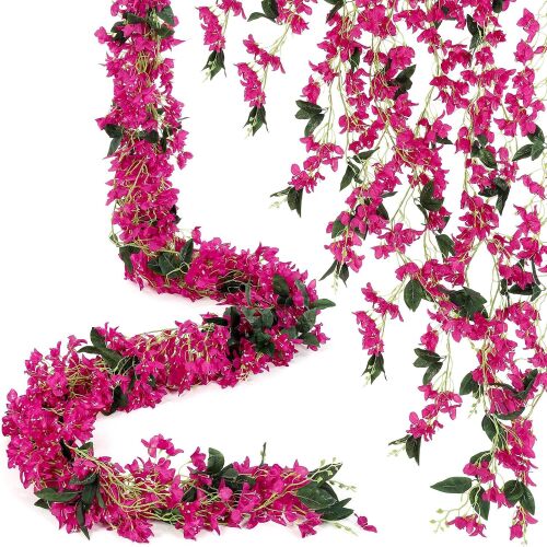 12 Pcs Artificial Bougainvillea Flowers Garland Totally 6 ft Fake Silk Bougainvillea Vines Long Plant Fake Wreaths for Centerpieces Runner Wedding Arch Wall (Plum Purple)