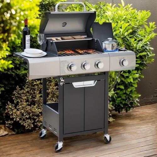 OOU 3 Burner Propane Gas Grill with Side Burner and Cover Stainless Steel BBQ Grill for Outdoor Patio