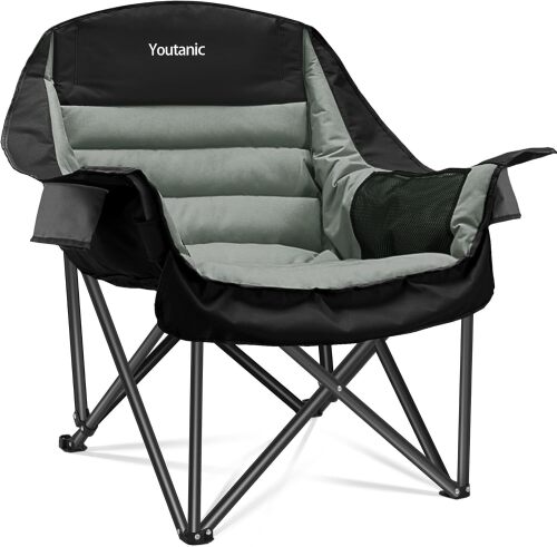 Oversized Camping Chair, Portable Folding Camping Chairs with Side Pocket, Cup Holder and Carry Bag, Heavy Duty Outdoor Camping Chairs for Adults, Fishing, Sports, Trip, up to 400lbs