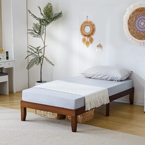 VINGLI Twin Size 74L x 38W x 12H Classic Solid Wood Bed Frame with Underneath Storage Space/Sturdy Wooden Bed Slat Support No Box Spring Needed Espresso