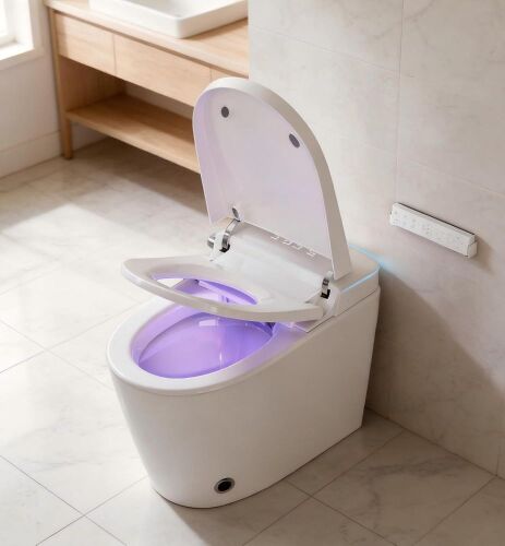 Tankless Smart Bidet Toilet, Foam Shield, Dual Flush, Auto Open Close, Heated Seat, UV Self Clean Nozzle, Instant Warm Water, Dry, Night Light