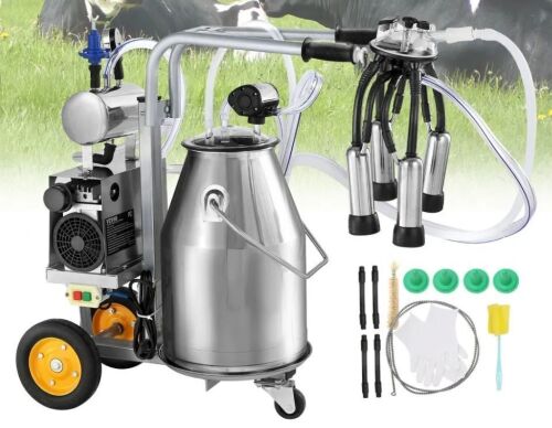 VEVOR Electric Cow Milking Machine, 6.6 Gal Stainless Steel Bucket, Automatic Pulsation Vacuum Milker