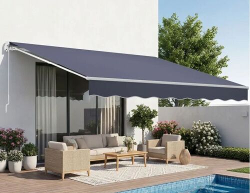 VEVOR 13.1' x 9.8' Manual Retractable Outdoor Patio Awning Sun Shade, Gray