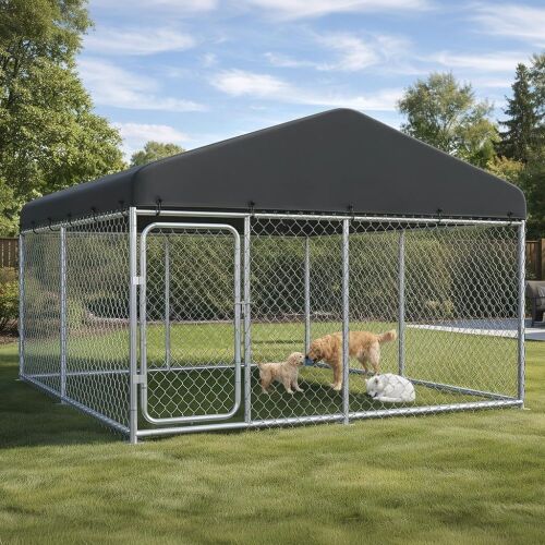 10×10FT Outdoor Heavy Duty Metal Dog Kennel with Weather-Resistant Cover & Secure Lock