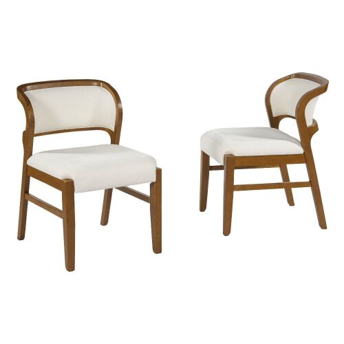 Mid-century Modern Linen Blend Dining Chairs Rubberwood Legs Sculptural Backrest Set of 2