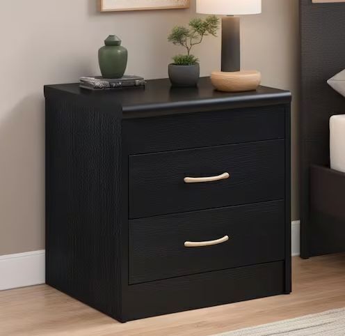 2-Drawer Black Nightstand