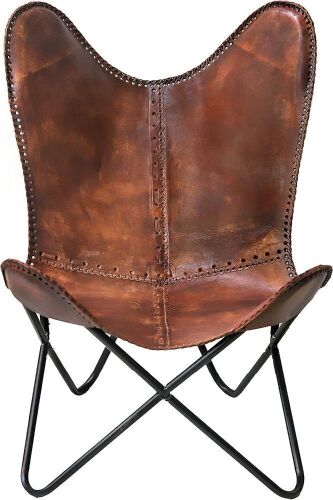 Classy Handmade Dark Brown Leather Butterfly Chair