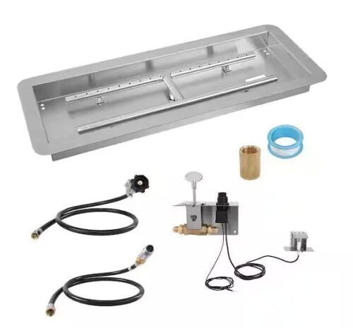 VEVOR 24 x 8 in Drop-in Fire Pit Pan, Rectangular Stainless Steel Fire Pit Burner Kit, 120,000 BTU