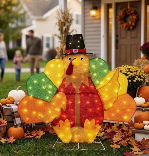 Starfree 48 in. Outdoor Christmas Turkey Fall Decoration with Warm White LED Lights