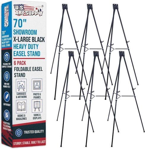 U.S. Art Supply 70" High Showroom XL Black Metal Display Easel, Large 6 Pack