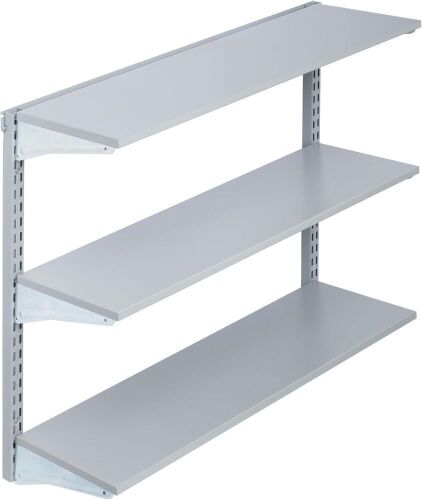 Triton Products Wall Mount Shelving Unit W/ 3 Steel Shelves & Mounting Hardware, Gray, 33" W x 31.5" H