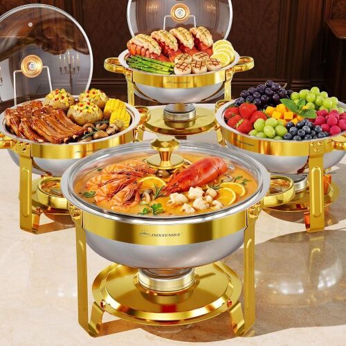 6qt Gold Chafing Dishes with Glass Lid, 4 Pack
