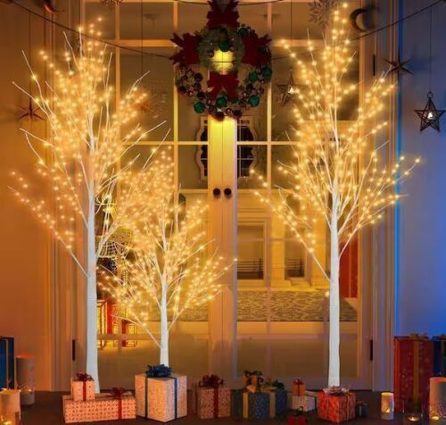 6/5/4 ft. Indoor/Outdoor Pre-Lit Artificial Christmas Tree Birch Tree with LED Lights, 3 pc