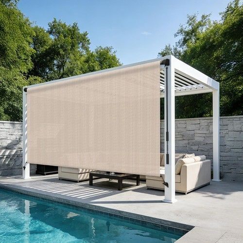 HENG FENG 8'x6' Cordless Outdoor Roller Shade, 95% UV, Beige