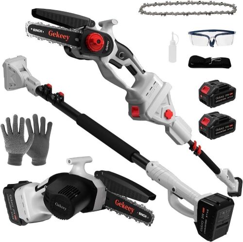 2-in-1 Electric Pole Saw for Tree Trimming, 6 Inch Cordless Mini Chainsaw with Max 15 FT Extension Pole
