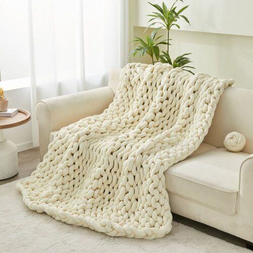 Chunky Knit 12lb Weighted Blanket, 48" x 72", Beige